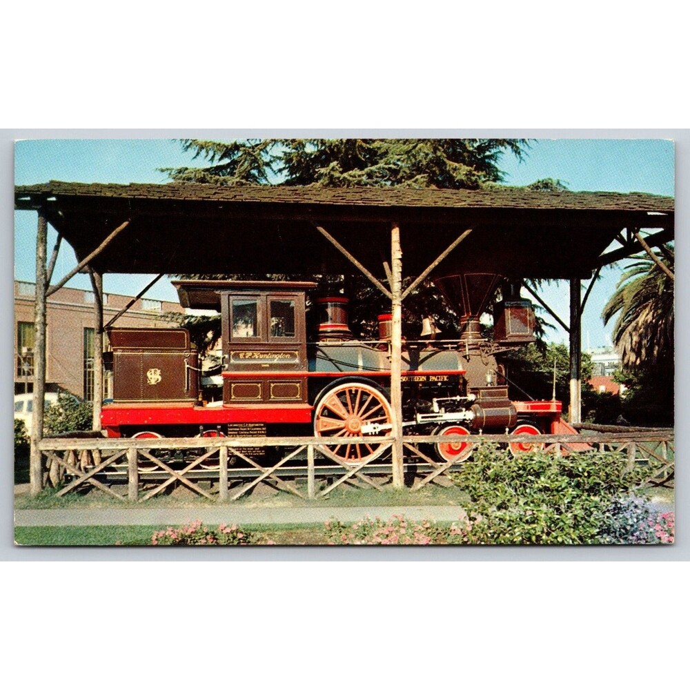 Postcard California Sacramento C. P. Huntington Locomotive Pioneer of the Rails